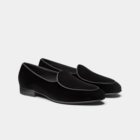 SUITSUPPLY Black Tuxedo Cotton Velvet Slip-On Loafers main image 8
